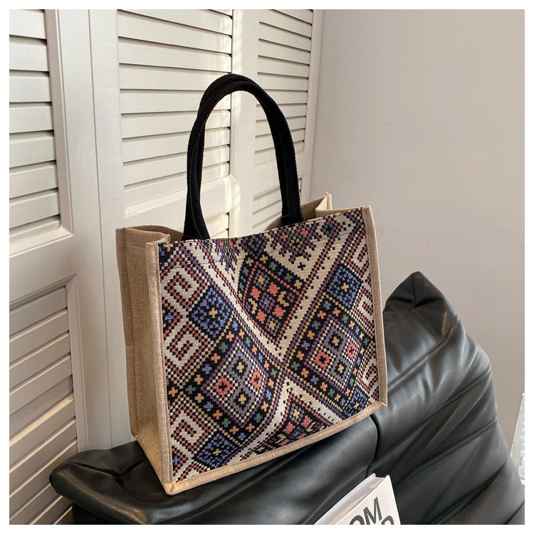 Large Capacity Commuter Bag Women2023New Fashion Single Shoulder Tote Bag Ethnic Style Student Handbag Class Bag Trendy