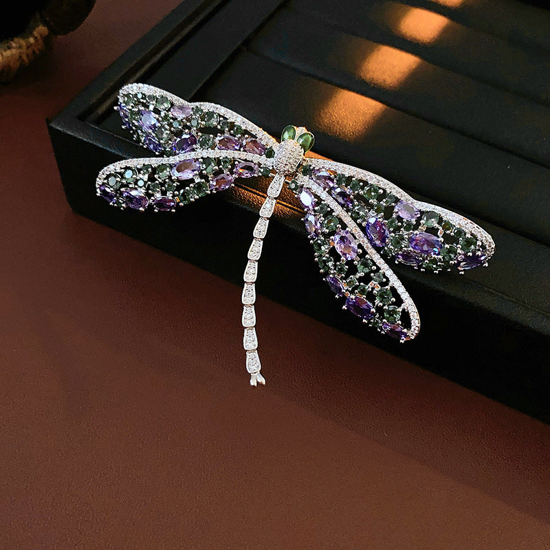 Green Zircon Hollow Dragonfly Brooch Light Luxury High-end Sense Elegant Brooch Fashion Unique Design Sense Accessories Wholesale