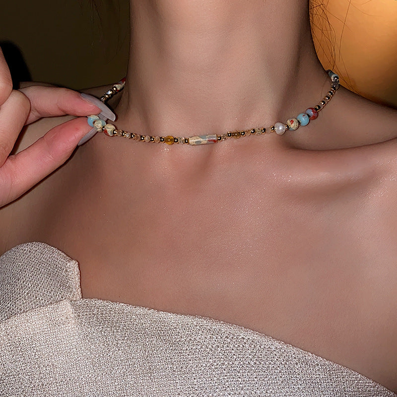 Baroque Freshwater Pearl Necklace Simple Elegant Colorful Beaded Collarbone Chain Niche Light Luxury High-End Sense Necklace for Women