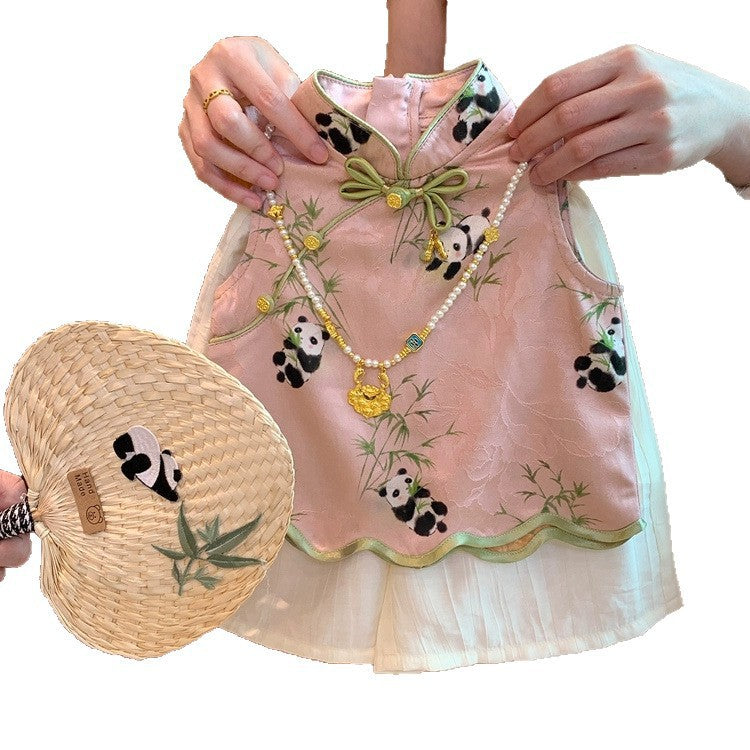 Sweet Little Girl Chinese Style Outfit Summer New One-Year-Old New Chinese Style Baby Girl Stylish Vest Pants Two-Piece Set