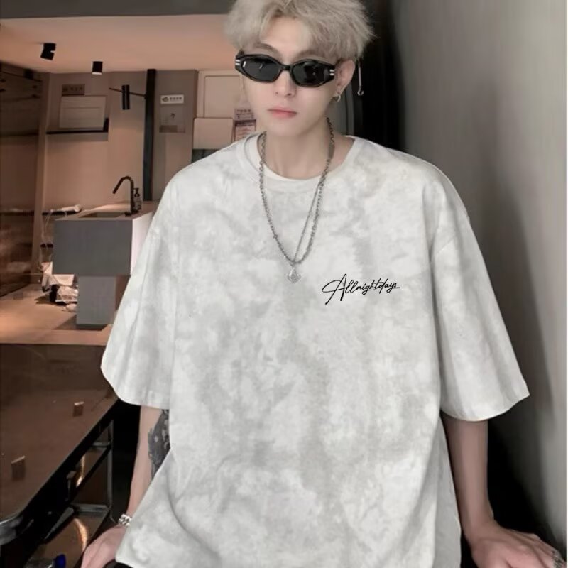 Hip Hop High Street Short Sleeve T T-shirt2025Summer Men oversize Loose Letter Print Trendy Brand Casual Sweatshirt