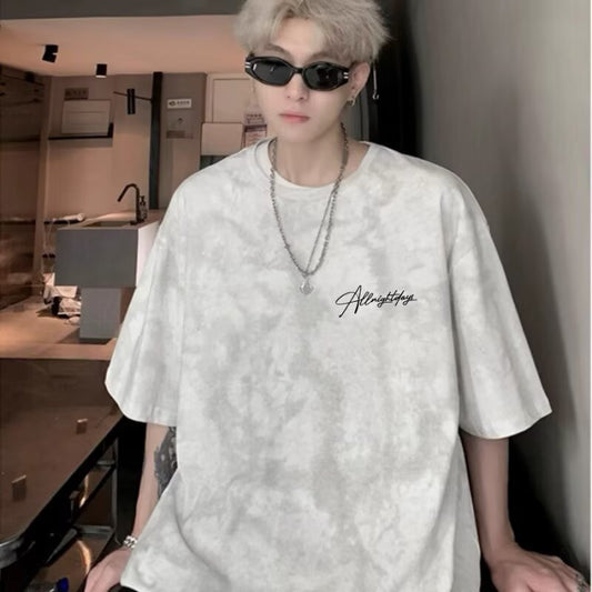 Hip Hop High Street Short Sleeve T T-shirt2025Summer Men oversize Loose Letter Print Trendy Brand Casual Sweatshirt