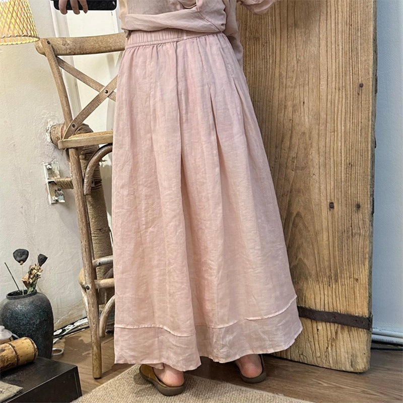 2025Summer New Retro Niche Pure Ramie Handmade Button Lace-up Light National Style Dress