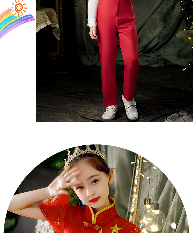 Children's Dance Costume for Children's Day, Red Theme Chorus, Poetry Recitation Performance Costume, Girls' Dress Set