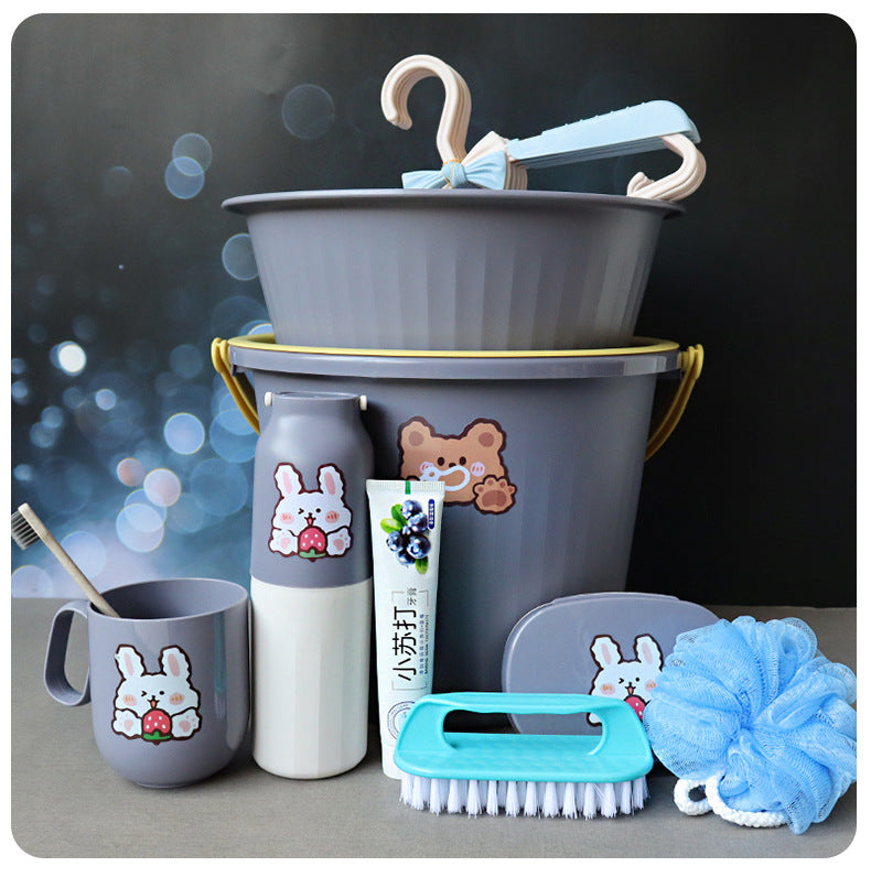 Back-to-School Season Toiletries Set Washbasin Bucket Tooth Cup Soap Dish Shoe Brush for Male and Female Students Dormitory11Set