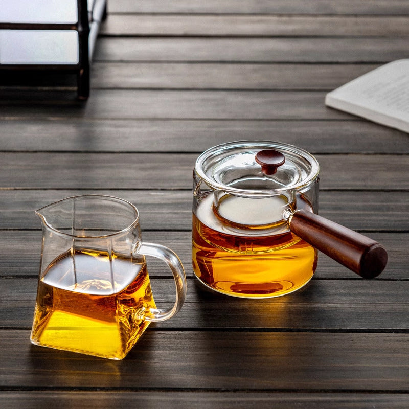 High Temperature Resistant Glass Filter Teapot Health Pot Side Wooden Handle Anti-scalding Teapot Tea Maker Flower Teapot Tea Set