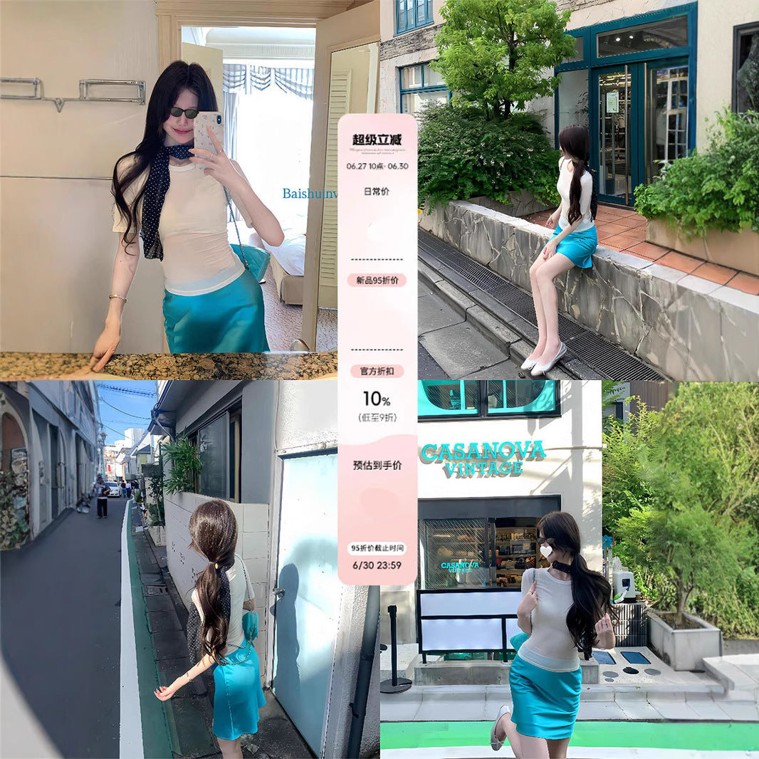 White Water Bamboo Shoots Scarlett's Skirt Satin Bias Cut Half Skirt for Women Summer High-End Korean Style Elegant Slim Short Skirt