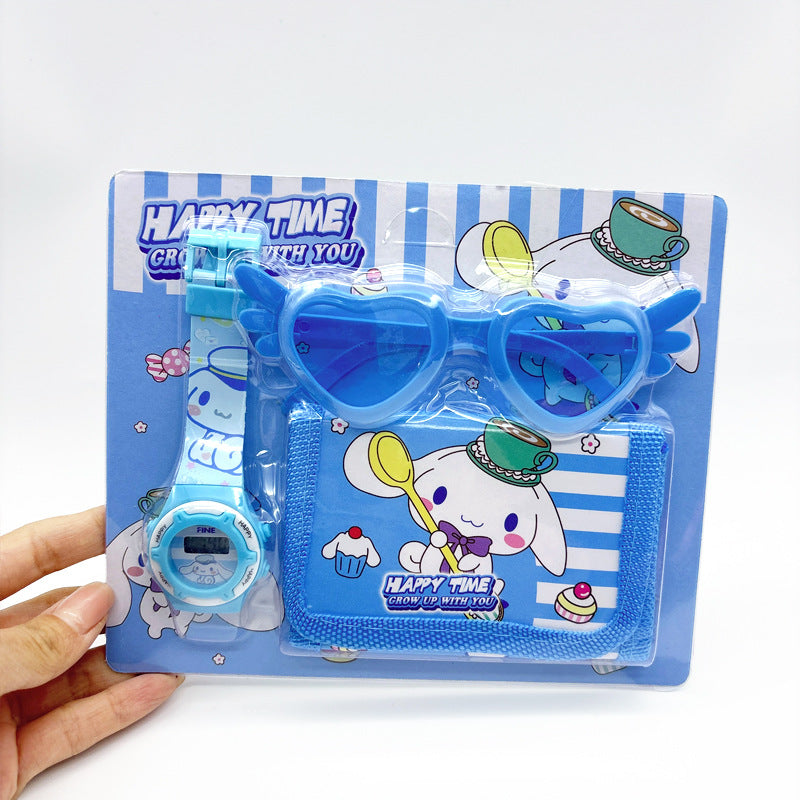 Cross-Border Children's Cartoon Electronic Watch Glasses Wallet Watch Set Kindergarten Kids Gift Prize Toy Watch