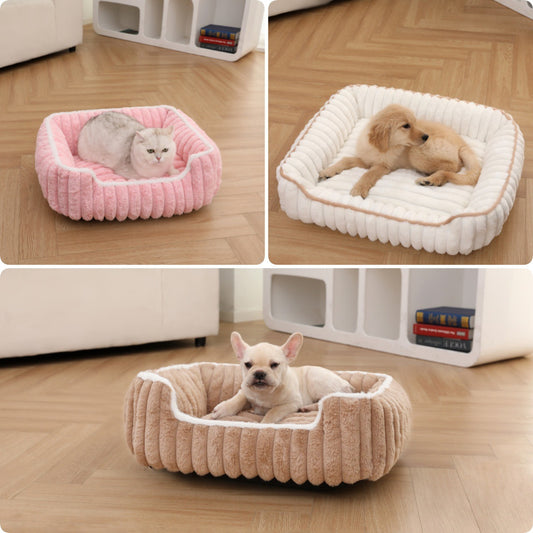 New Thickened Straight Bar Square Nest Rabbit Plush Soft Comfortable Pet Bed Deep Sleep Cat Nest Four Seasons Dog Nest