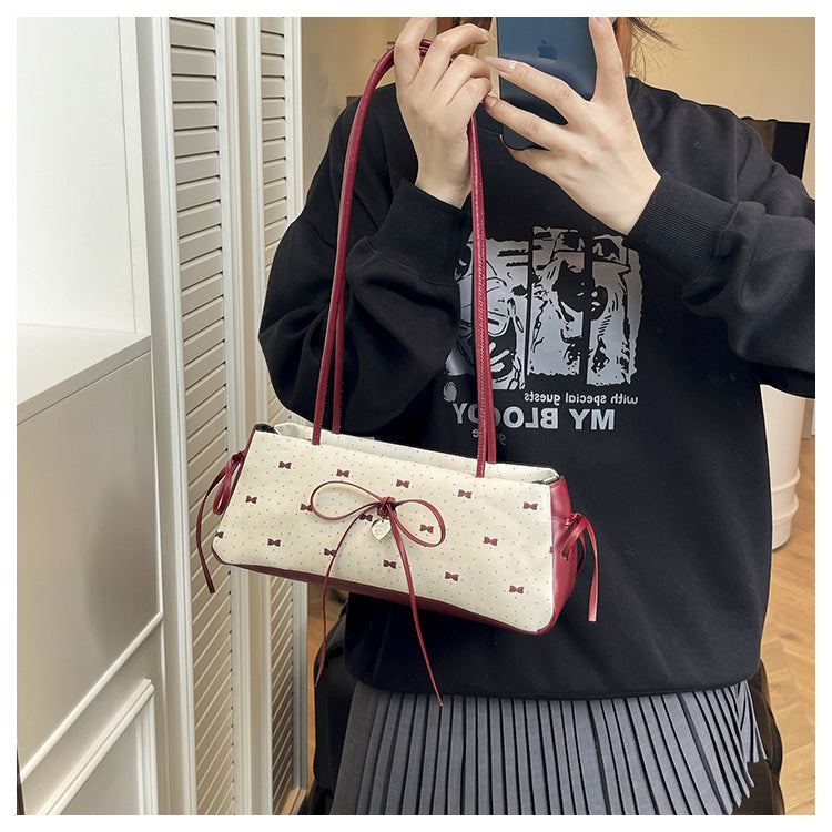 Korean Style High-Value Bowknot Bag for Women2025Summer New Single Shoulder Underarm Bag Fashion Polka Dot Handheld Small Bag for Women