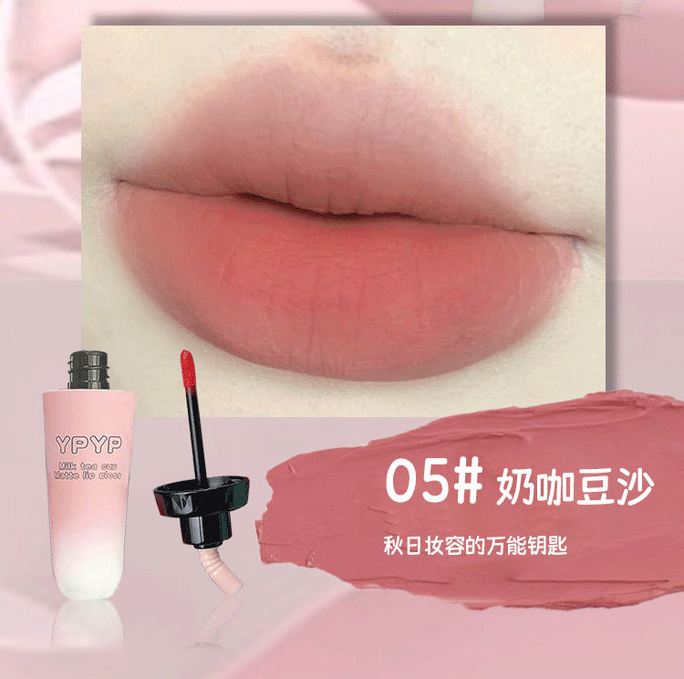 YPYP Milk Tea Cup Lip Mud Velvet Matte Matte Whitening Non-stick Cup Lipstick Lip Glaze Student Party Affordable Makeup Women
