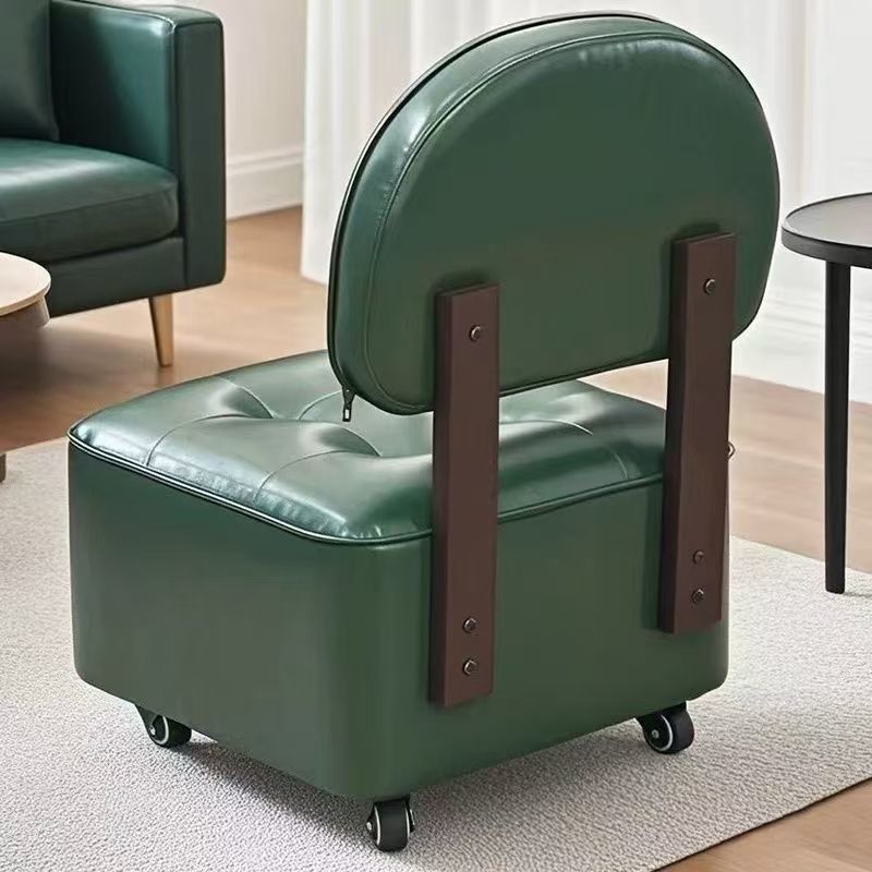 Home Small Stool Living Room Rocking Chair Solid Wood Backrest Rotating Caster Low Stool Entrance Shoe Changing Stool Foot Washing Stool with Wheels