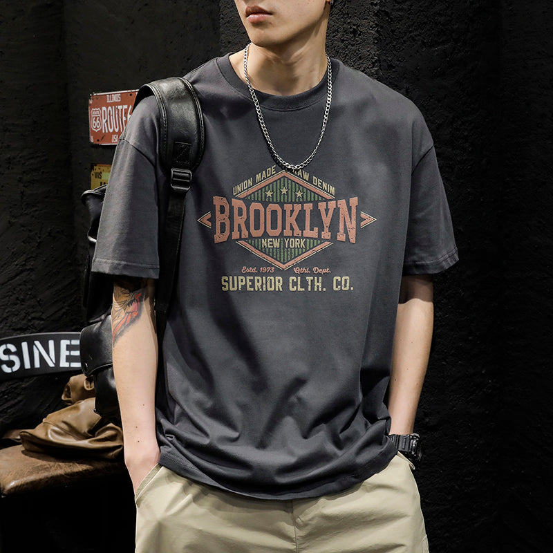 Summer Heavyweight American Style Trendy Brand Short Sleeve Men t Loose Casual Design Trendy Super Popular Retro Plus Size Half Sleeve Shirt