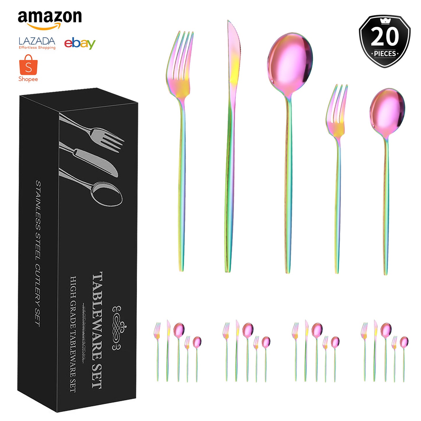 cutlery set Cross-border Amazon Portugal Stainless Steel Cutlery Set4Main item20Set of Knife, Fork, and Spoon