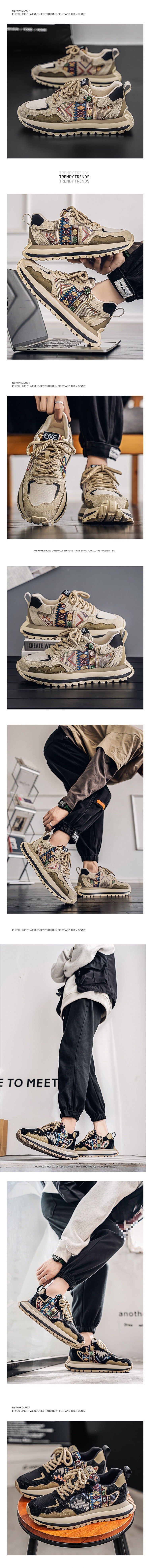 2025Spring and Autumn New Men's Shoes Trendy Fashion Printed Embroidered Sports Casual Shoes Thick Sole Height Increasing Shoes Wholesale