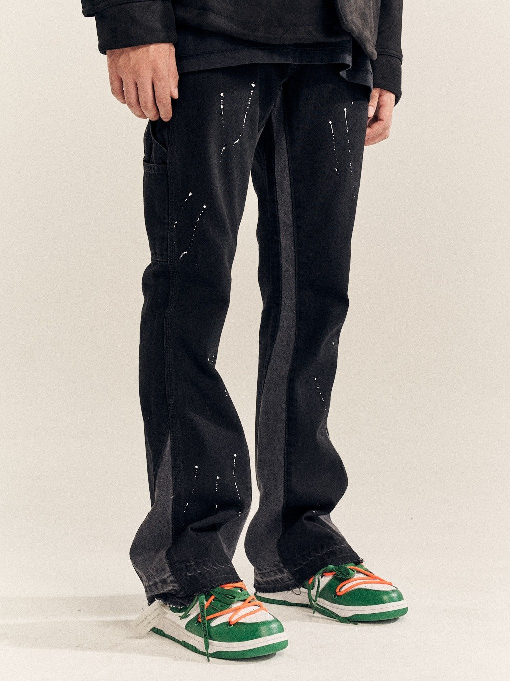 2023New Graffiti Ink Splash Damage Dept Casual Retro Niche vibo High Street Men's and Women's Flared Jeans