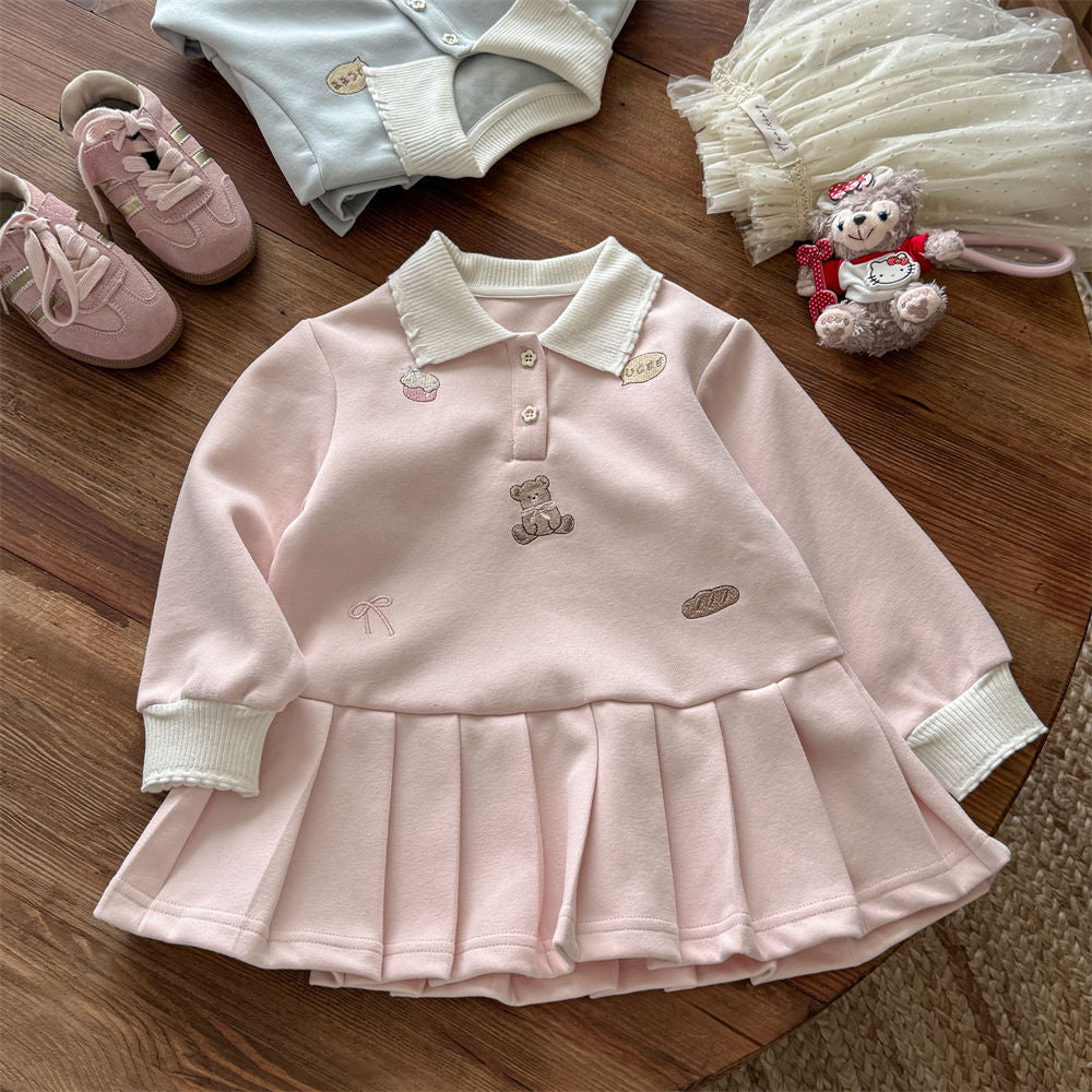 Sweet Little Girl Dress Autumn New Fashionable Baby Girl Princess Dress College Style Children's Dress POLO Autumn Skirt