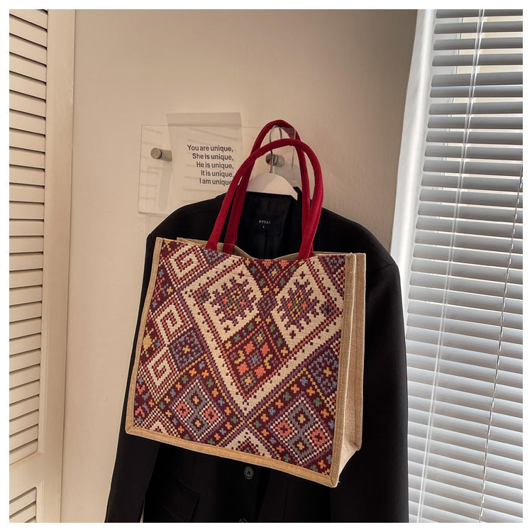 Large Capacity Commuter Bag Women2023New Fashion Single Shoulder Tote Bag Ethnic Style Student Handbag Class Bag Trendy