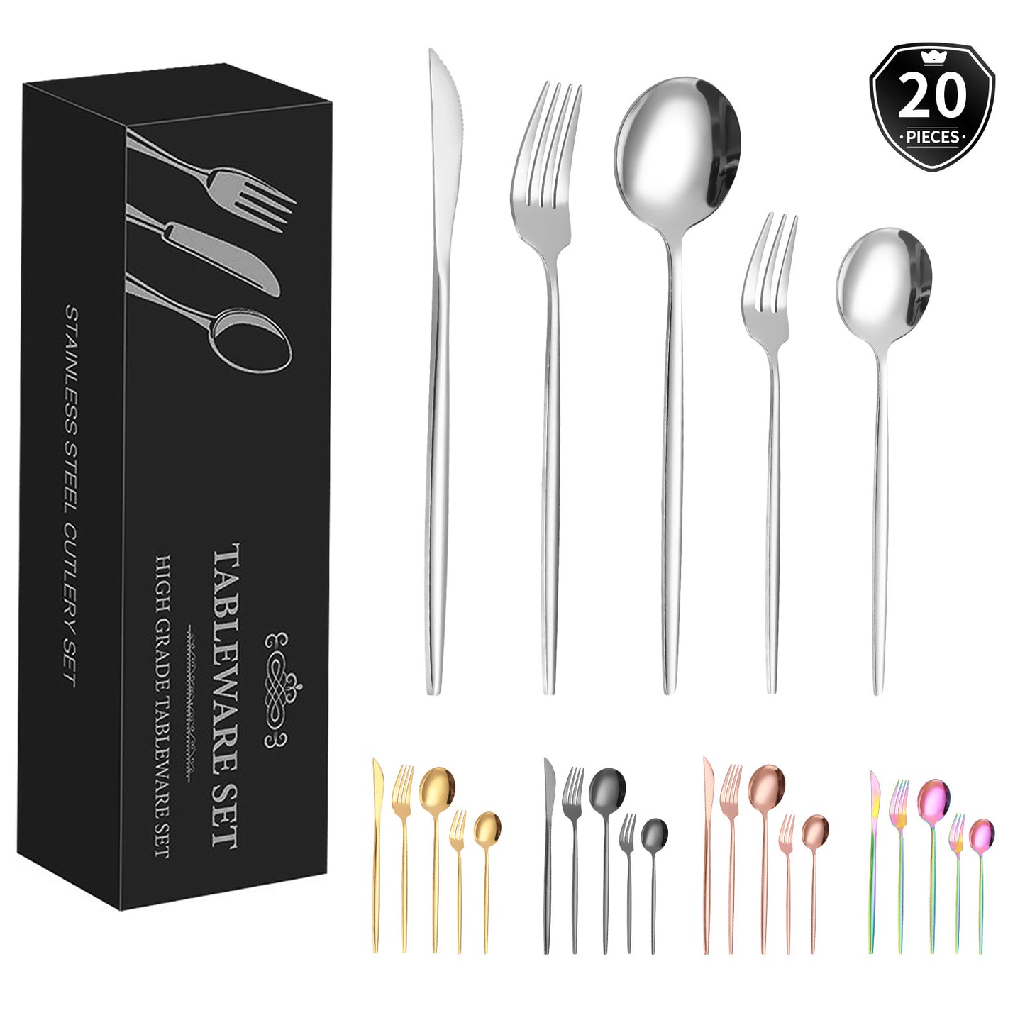 cutlery set Cross-border Amazon Portugal Stainless Steel Cutlery Set4Main item20Set of Knife, Fork, and Spoon