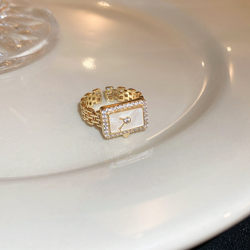Real Gold Plated Baroque Pearl Tulip Flower Open Ring Korean Fresh Sweet Forest Style Light Luxury Jewelry