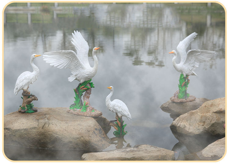 Outdoor Garden Imitation White Egret Fiberglass Ornament Home Courtyard Pool Rockery Resin Sculpture Floor Decoration