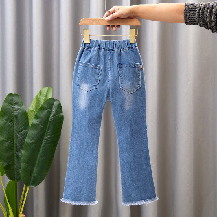 Children's Clothing Wholesale Girls' Jeans Spring and Autumn New Style Medium and Large Children's Slim Pants Baby Casual Girls' Flared Long Pants