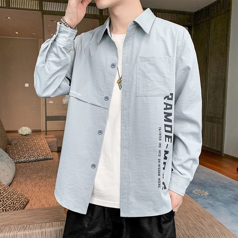 Gradient Long Sleeve Shirt for Men, Spring and Summer Loose Thin Jacket, Korean Style Trendy Casual ins Fashion Brand Sunscreen Shirt
