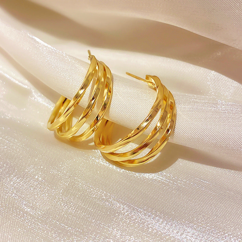 Silver Needle Metal Earrings High-end Simple Stud Earrings Fashion Versatile Light Luxury Unique Niche Earrings Yiwu Wholesale