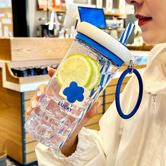 Water Cup for Girls, High Aesthetic Summer Cute Portable Ultra-light Self-contained New Style with Tea Infuser, Internet Celebrity Straw Space Cup