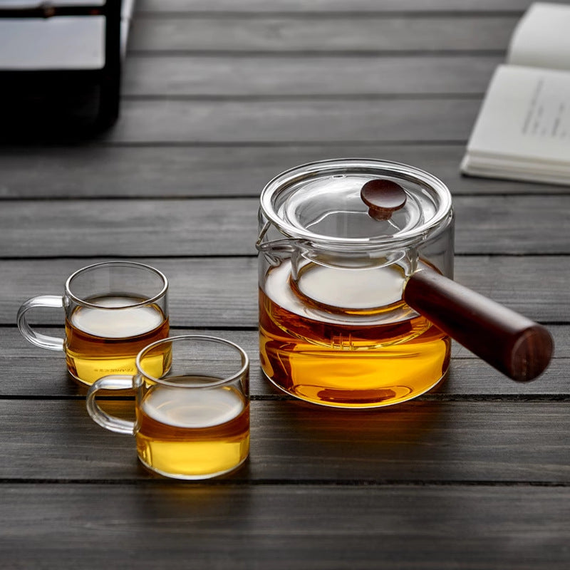 High Temperature Resistant Glass Filter Teapot Health Pot Side Wooden Handle Anti-scalding Teapot Tea Maker Flower Teapot Tea Set