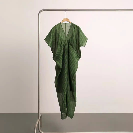 Spot Goods Gracefully Entering_Tencel Linen Blend Three-Dimensional Ribbed Texture Cocoon Design Dress2024Skirt