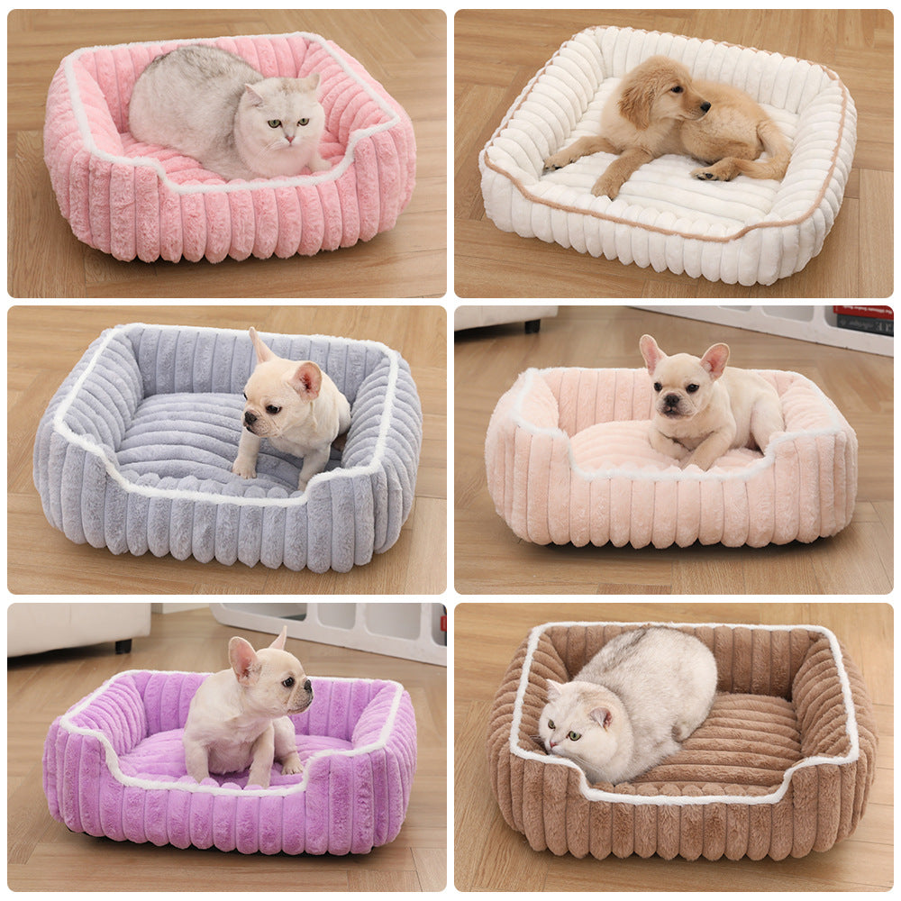 New Thickened Straight Bar Square Nest Rabbit Plush Soft Comfortable Pet Bed Deep Sleep Cat Nest Four Seasons Dog Nest