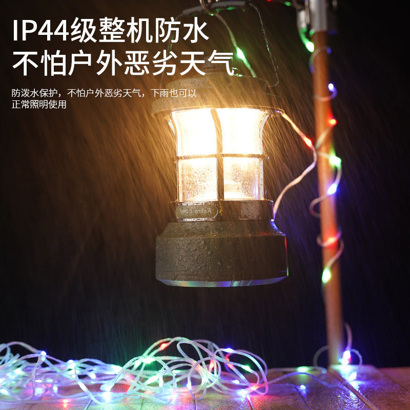 Multifunctional Retro Lantern String Light Camping Light Handheld Light Outdoor Lighting Stepless Dimming Rechargeable Tent Light