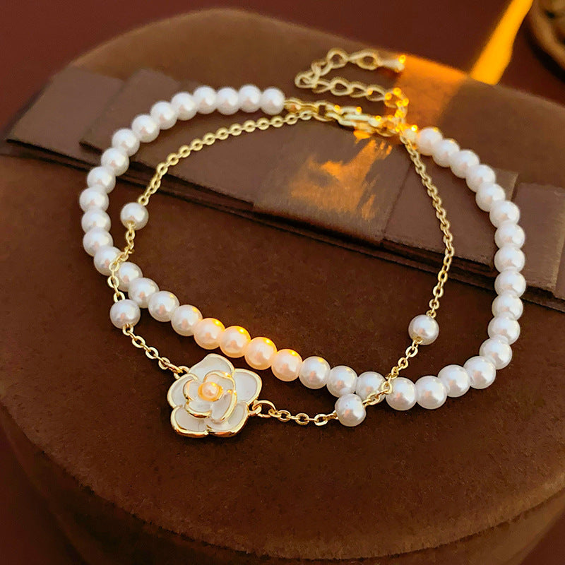 Real Gold Plated Oil Drop Camellia Pearl Bracelet Elegant Temperament Bracelet Light Luxury High-end Earrings Manufacturer Wholesale
