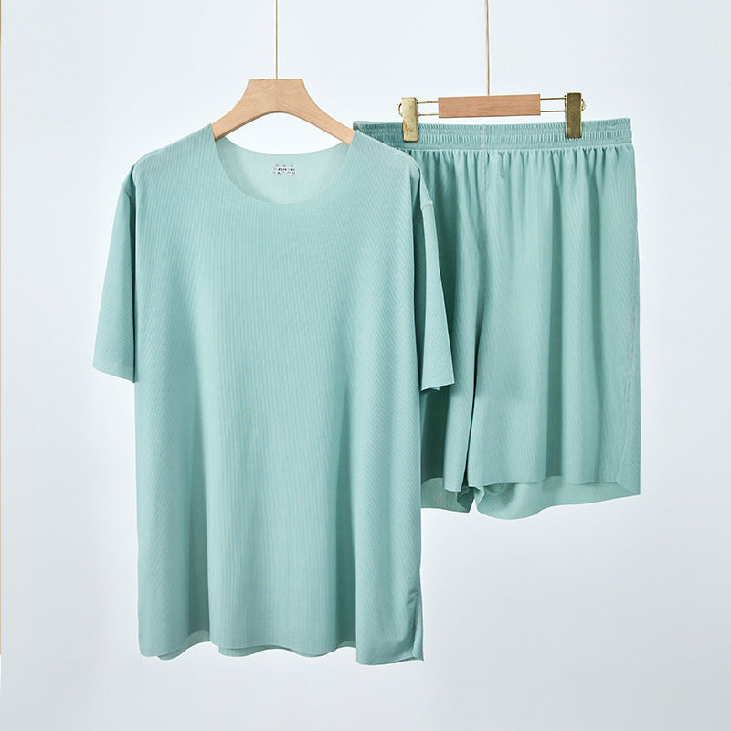 Couple Pajamas Women's Round Neck Short Sleeve Pajama Set Summer Shorts Men's Thin Seamless Ice Silk Homewear Wholesale