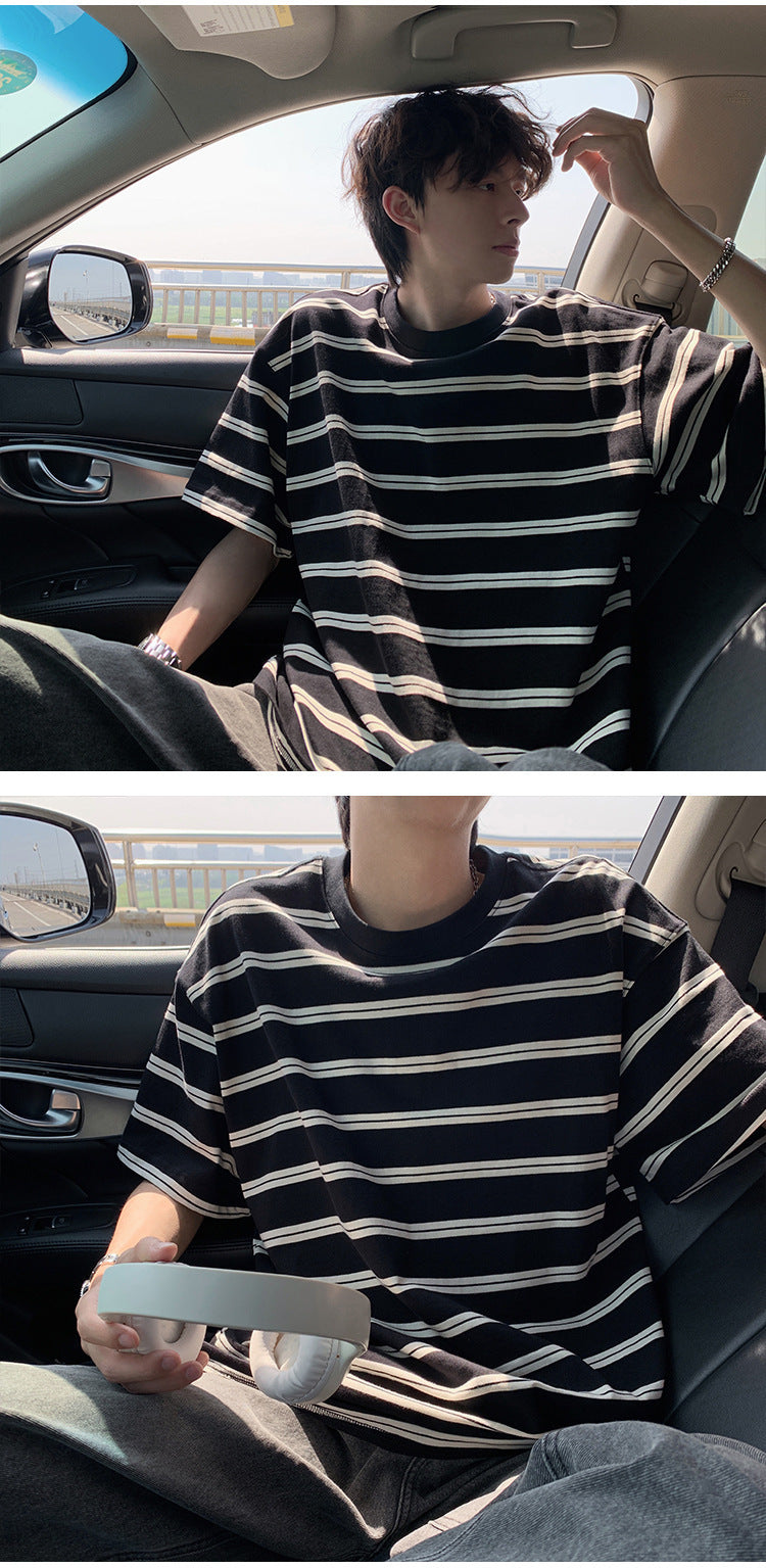 Stripes t Men's T-shirt2025New Style Ocean Soul T-Shirt Trendy Heavy Cotton Short Sleeve Summer American Style Brand Half Sleeve Tee