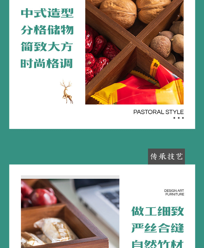 New Style Tea Brewing Tray with Four, Six, and Nine Grids for Fruit and Snacks, Bamboo Wooden Tray for Dried Fruits