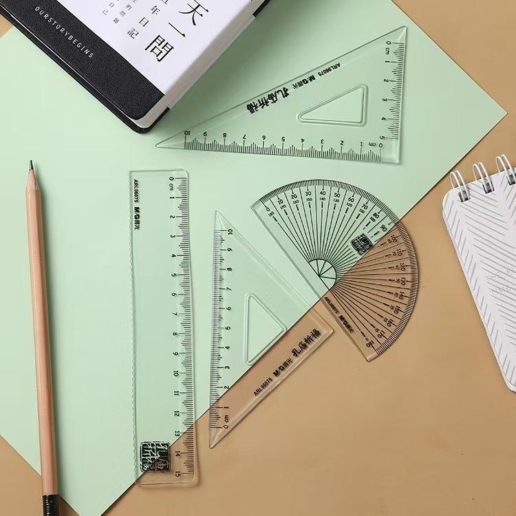 Morning Light ARL96075Student Drawing Set Ruler Confucius Temple Blessing Four-Piece Set Transparent Ruler Triangle Board Protractor School Start