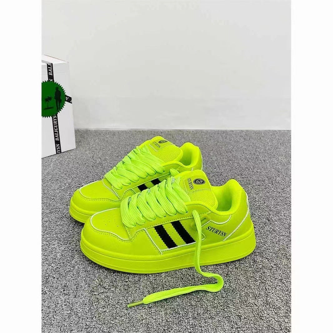 National Trend Dopamine Color Block Loafers for Women ins  Niche Design Thick-Soled Casual Sneakers2025New white shoes