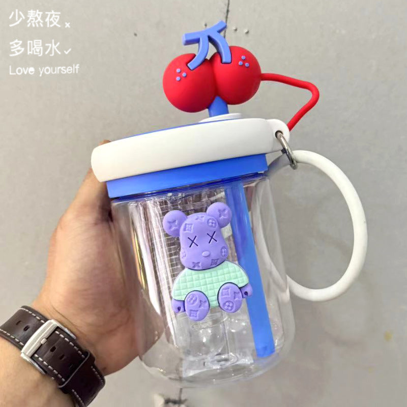 Water Cup for Girls, High Aesthetic Summer Cute Portable Ultra-light Self-contained New Style with Tea Infuser, Internet Celebrity Straw Space Cup