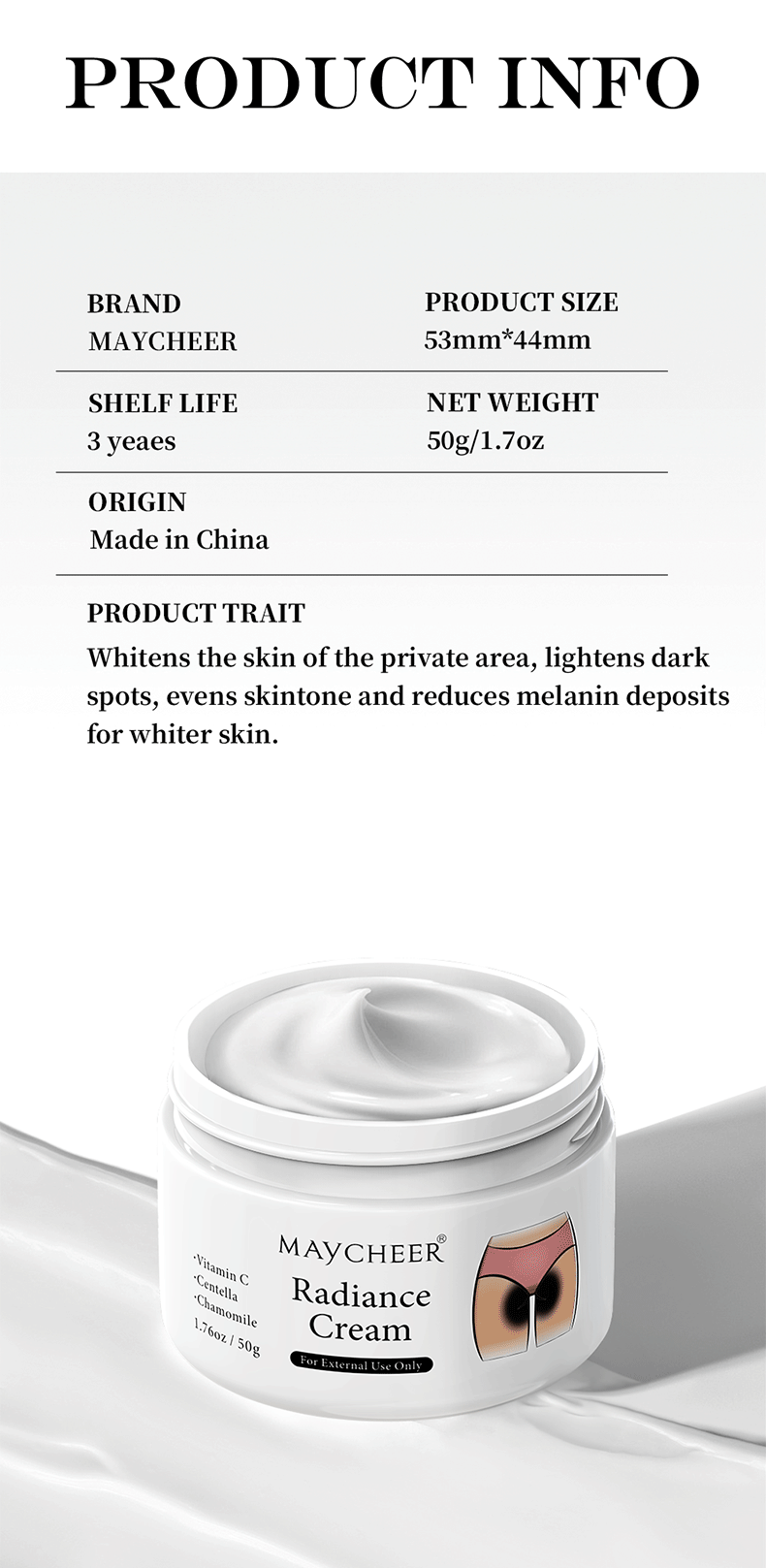 MAYCHEER Melatonin Cream Full English Underarm Arm Knee Dark Spot Removal Moisturizing Delicate Skin Export Cross-Border Wholesale