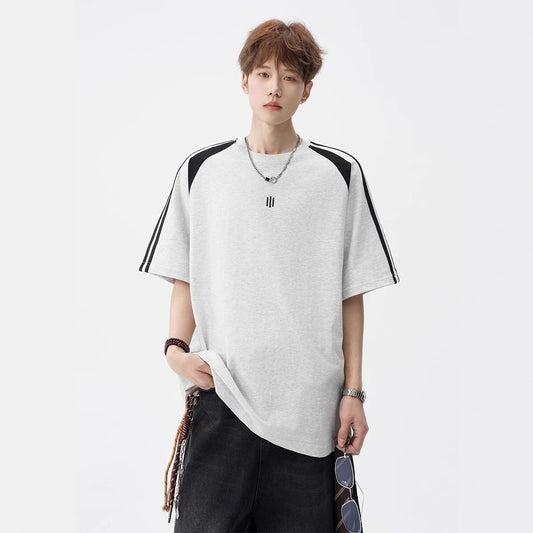 2025New Trendy Ice Silk Short Sleeves t Men's Round Neck Pullover Top Summer American Style Heavy Loose T-Shirt