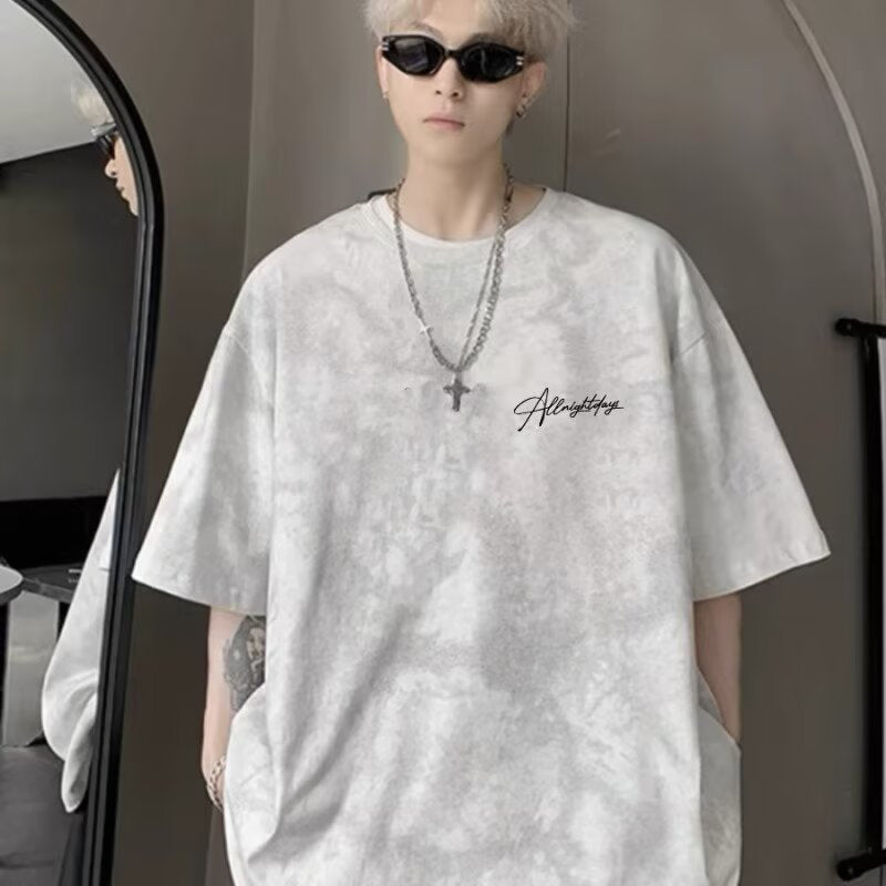 Hip Hop High Street Short Sleeve T T-shirt2025Summer Men oversize Loose Letter Print Trendy Brand Casual Sweatshirt