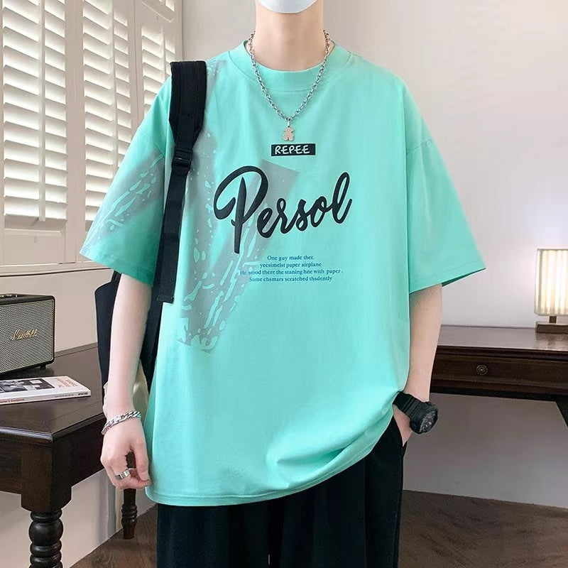 2025Summer New Men's Youth Casual Stylish Trendy Loose Short Sleeve T Shirt Gradient Color for Middle and High School Students