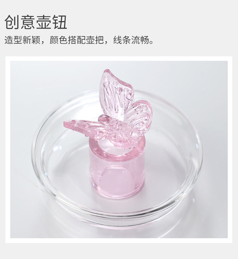 Teapot with Pink Handle Butterfly Teapot High Borosilicate Heat-Resistant Glass Teapot Electric Ceramic Stove Special Tea Brewing Teapot Flower Tea Teapot