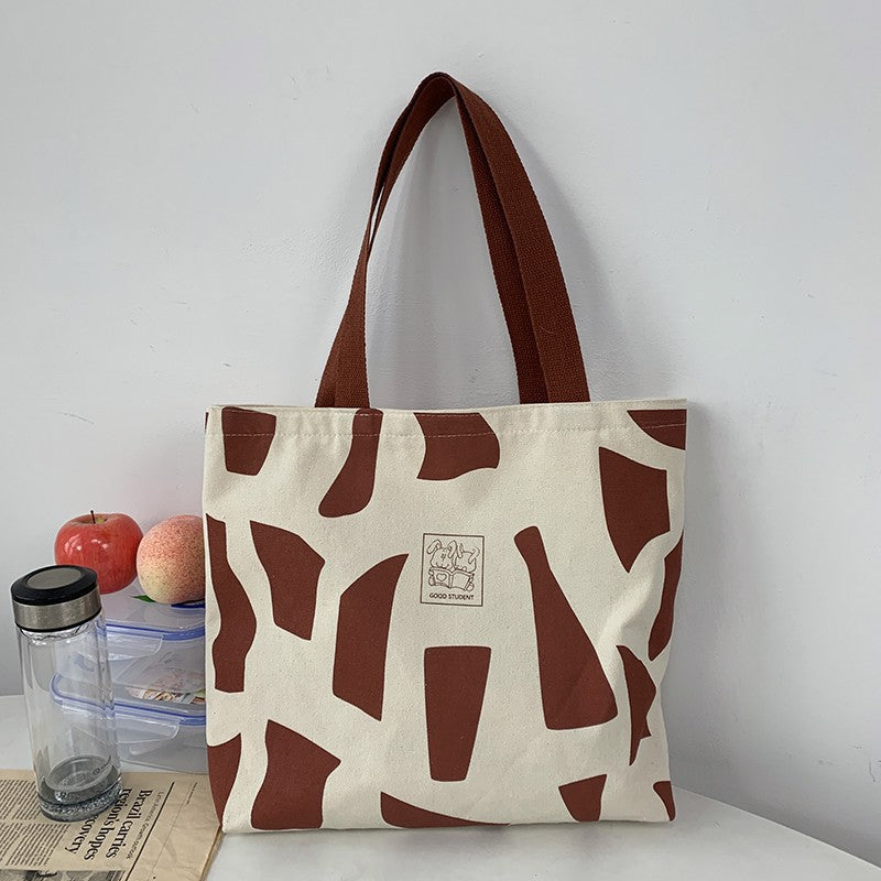 Canvas bag for women, single shoulder, suitable for college students to carry books ins Korean Style Zippered Artistic Design Handheld Canvas Bag
