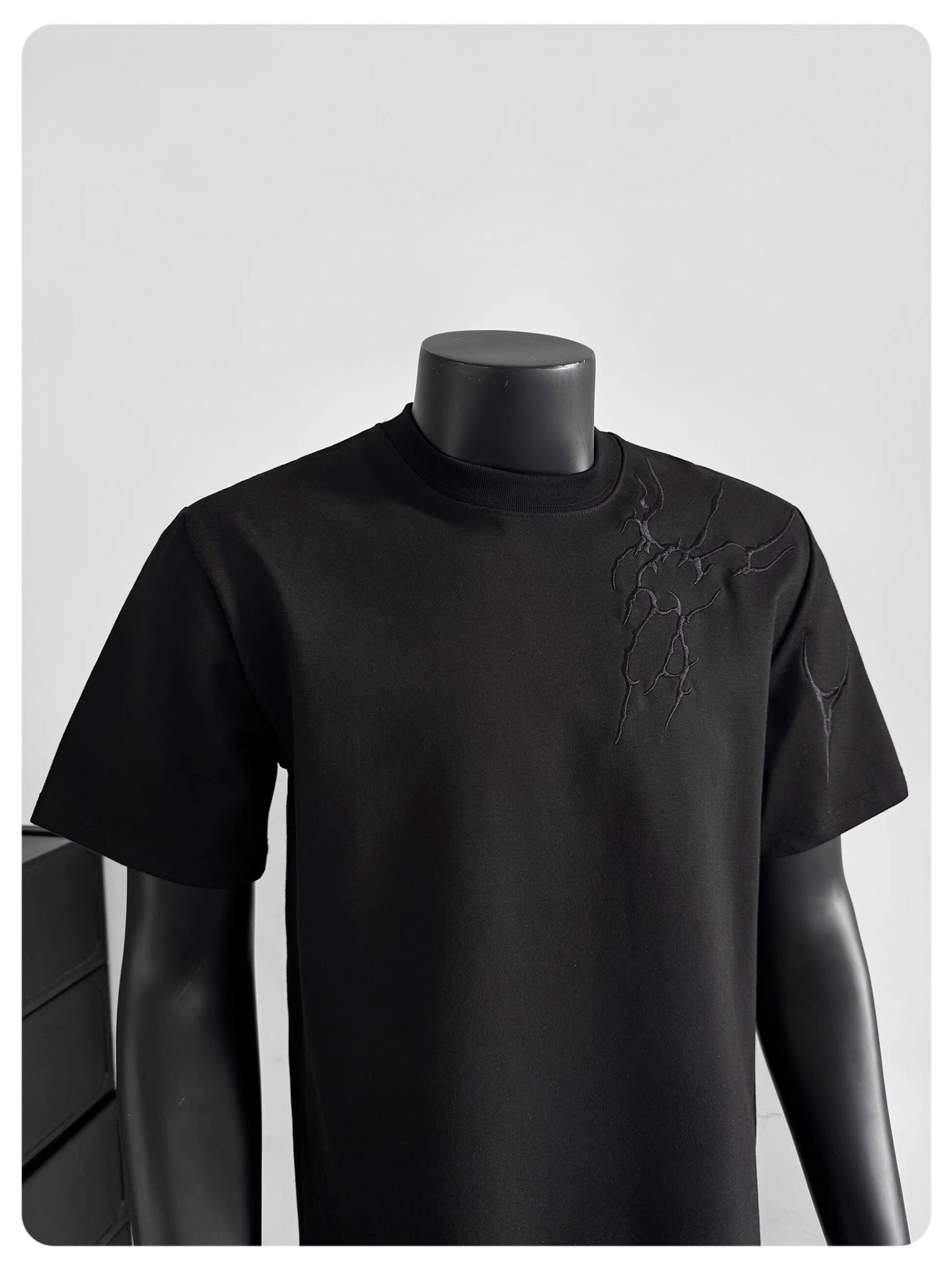 Lightning Embroidered Short Sleeve t Men's Summer New Loose American Retro High Street Round Neck Half Sleeve T-Shirt