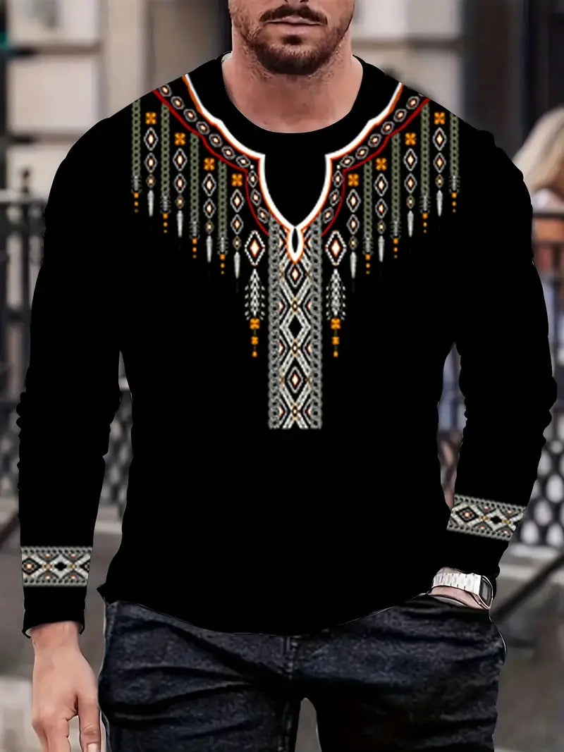 European and American Cross-Border Amazon Foreign Trade Men's Animal Fashion3D Digital Printing Casual Round Neck Long Sleeves T T-Shirt Wholesale