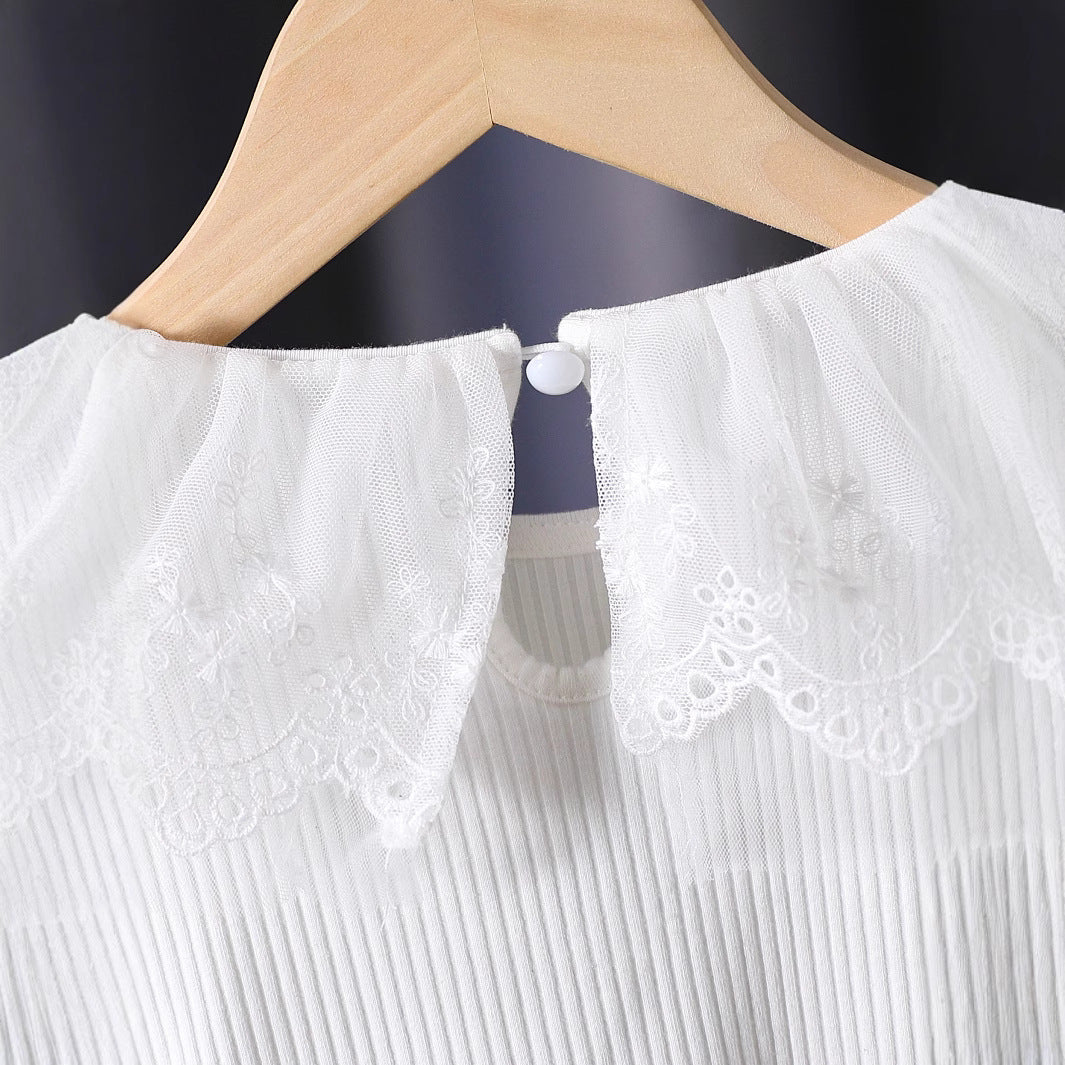 Upscale2025New Style Girls' Long Sleeve Tops Spring and Autumn Children's Lace Collar White Inner Wear Stylish for Little Girls t T-shirt6