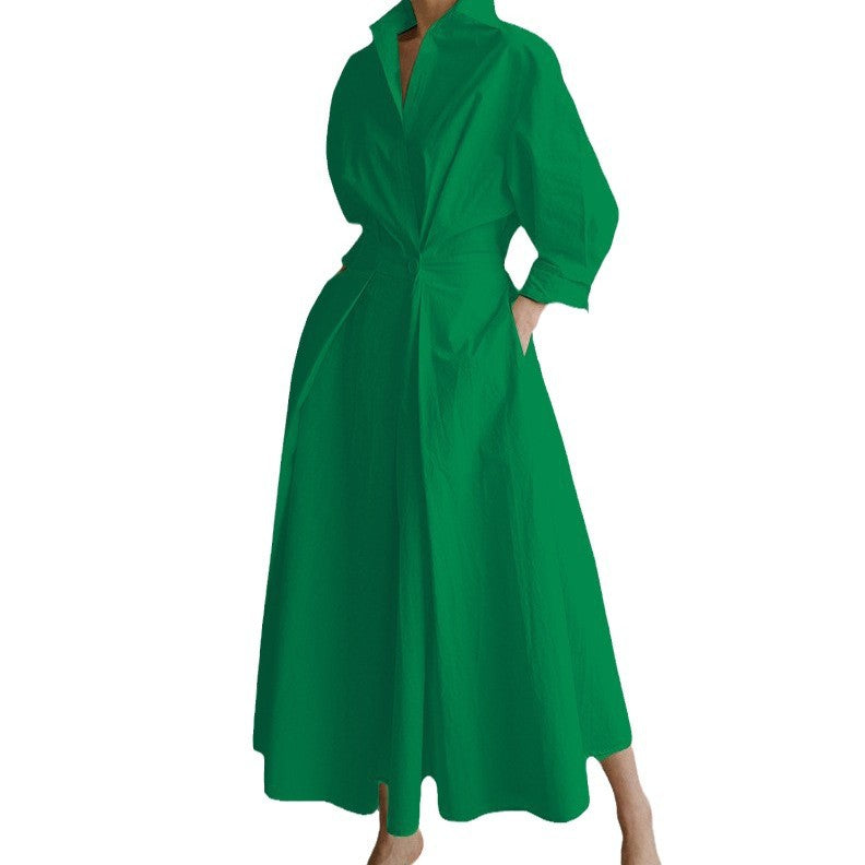 Cross-border New Style Foreign Trade Medieval Retro Plus Size Fashion POLO Loose Collar Wide Hem Women's Dress Wholesale